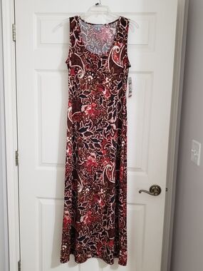 NY Collection Brown and Red Floral Paisley Maxi Dress